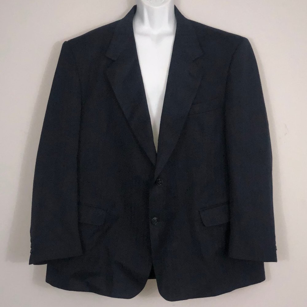 Savron Blazer Mens 50 Navy Herringbone Pure New Wool Single Breasted 2 Button